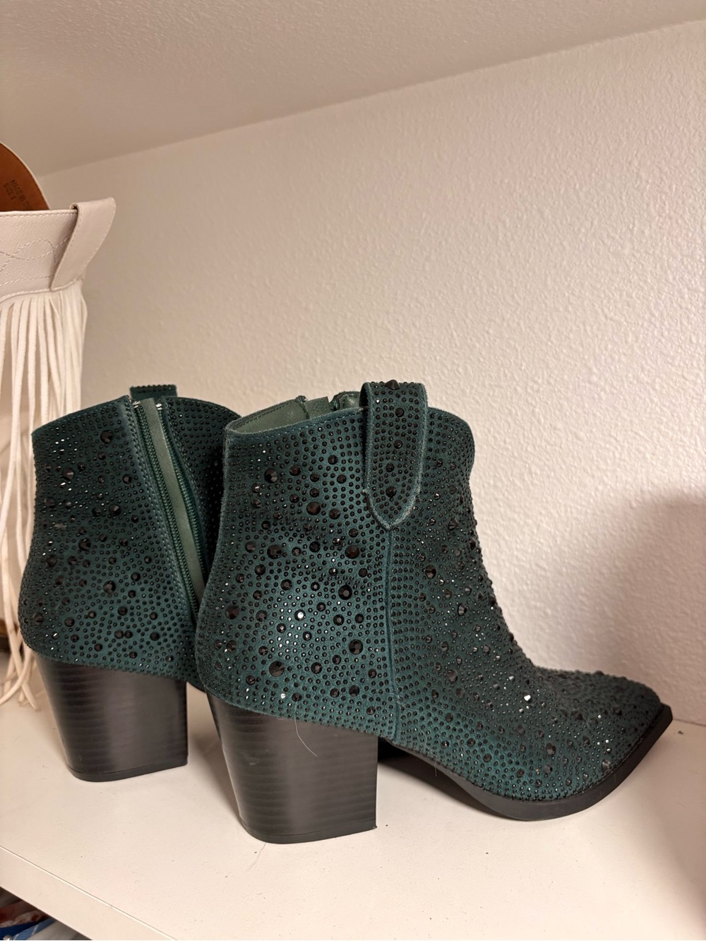 Women’s Green Suede Embellished Ankle Boots